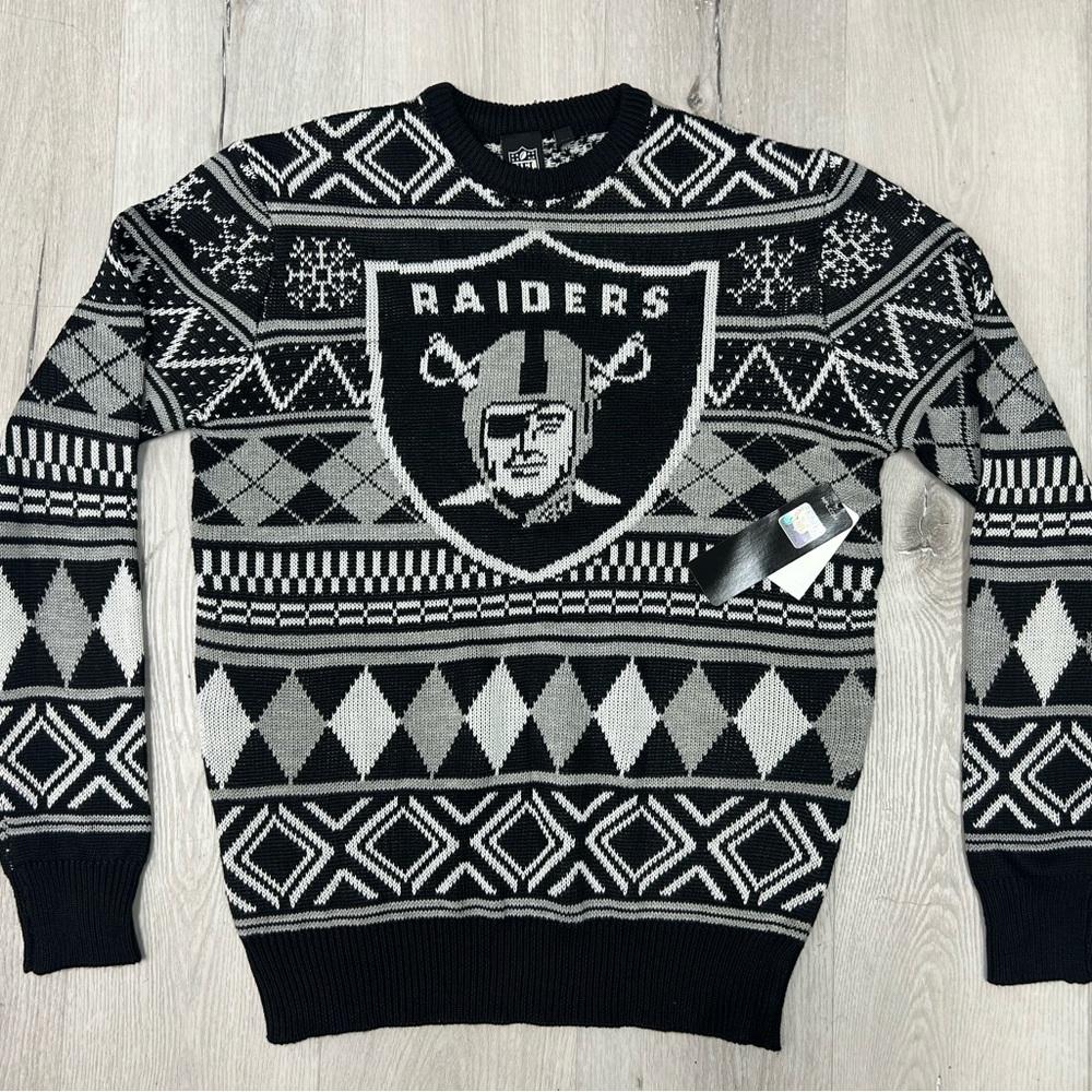 NFL Raiders Black and Gray Crewneck Christmas Sweater
